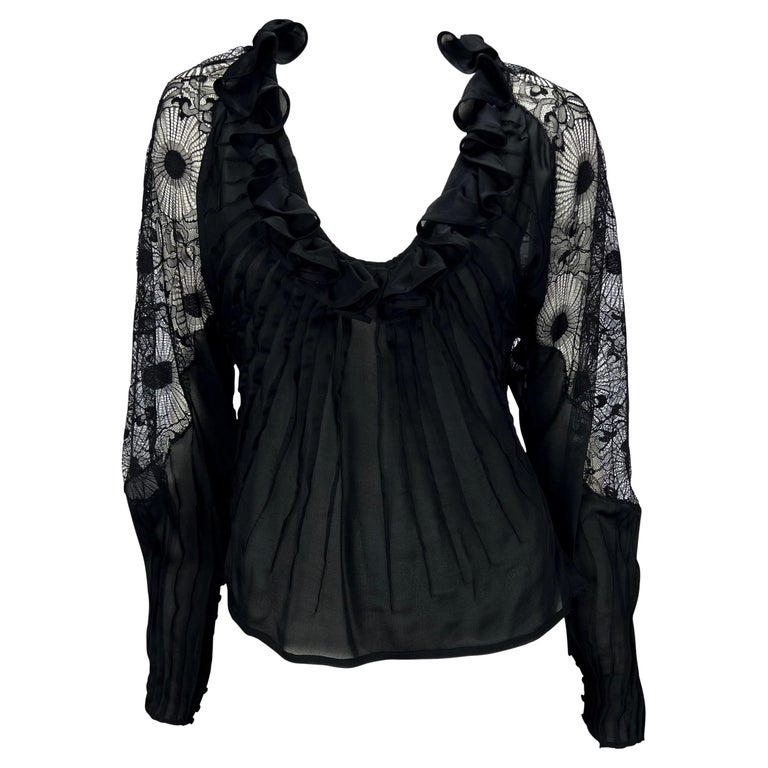 F/W 2003 Yves Saint Laurent by Tom Ford Sheer Lace Satin Ruffled Top ...