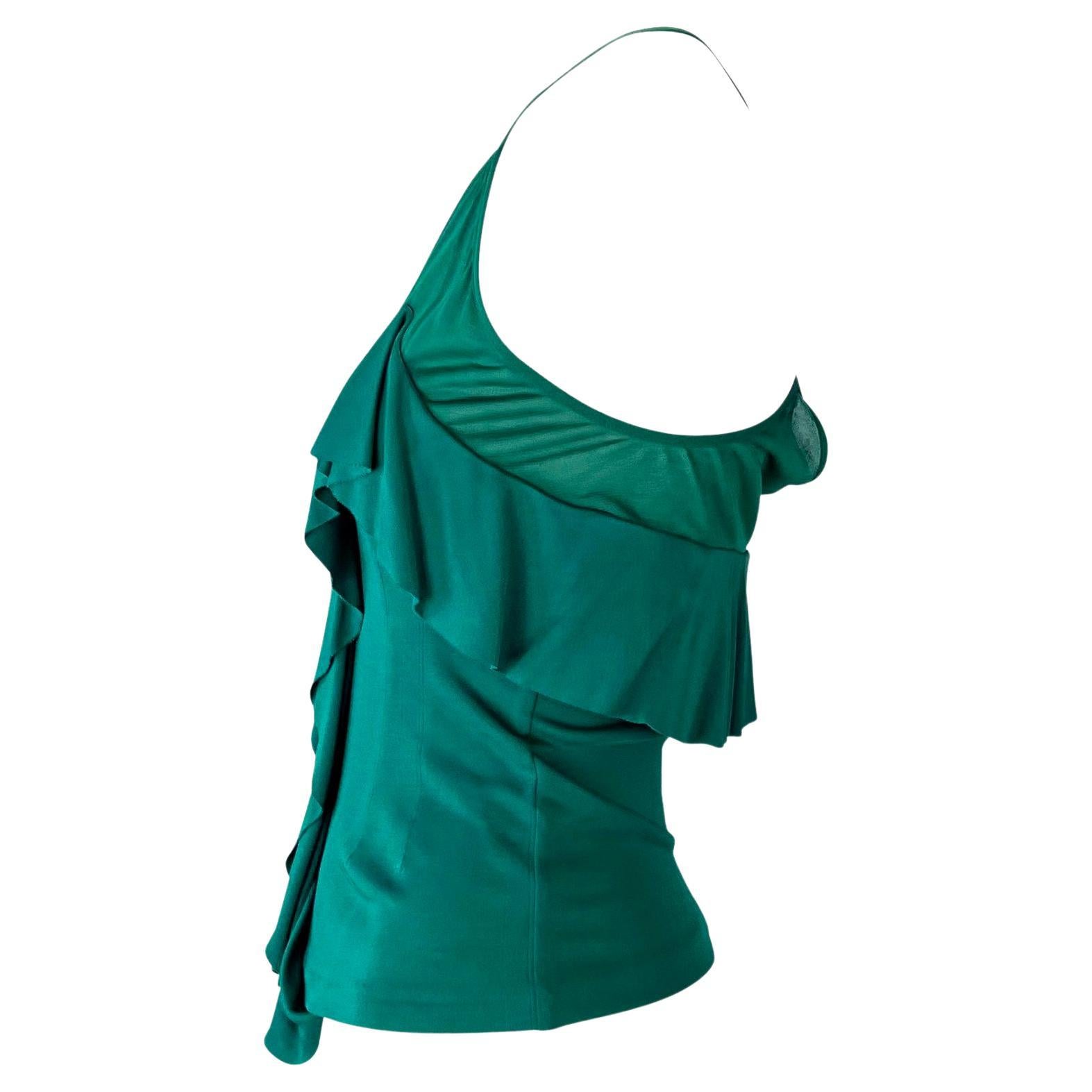 F/W 2003 Yves Saint Laurent by Tom Ford Teal Green Sheer Ruffle Tank Top For Sale 1