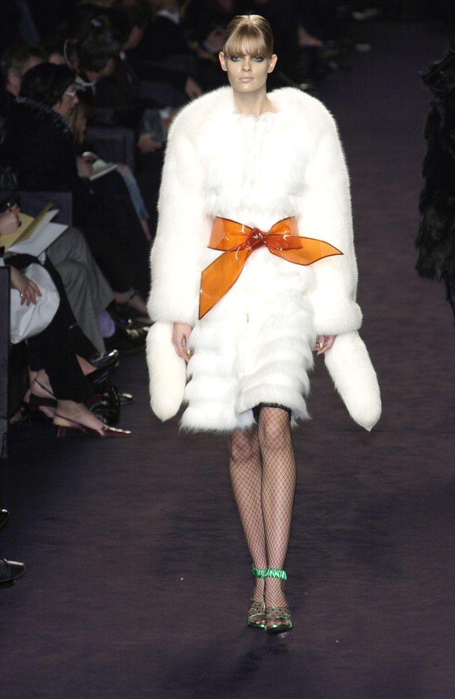 F/W 2003 Yves Saint Laurent by Tom Ford White Fox / Faux Fur Runway Coat For Sale 1
