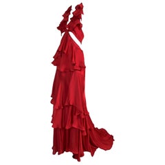 F/W 2003 Yves Saint Laurent Tom Ford Runway Red Cut-Out Ruffles Gown Dress