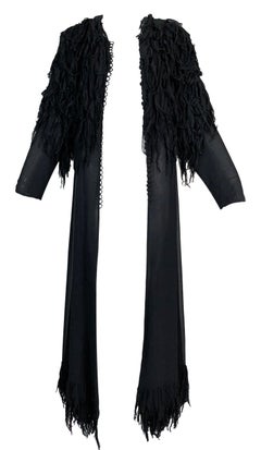 F/W 2003 Yves Saint Laurent Tom Ford Runway Sheer Black Silk Fringe Coat Dress