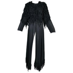 F/W 2003 Yves Saint Laurent Tom Ford Runway Sheer Black Silk Fringe Coat Dress