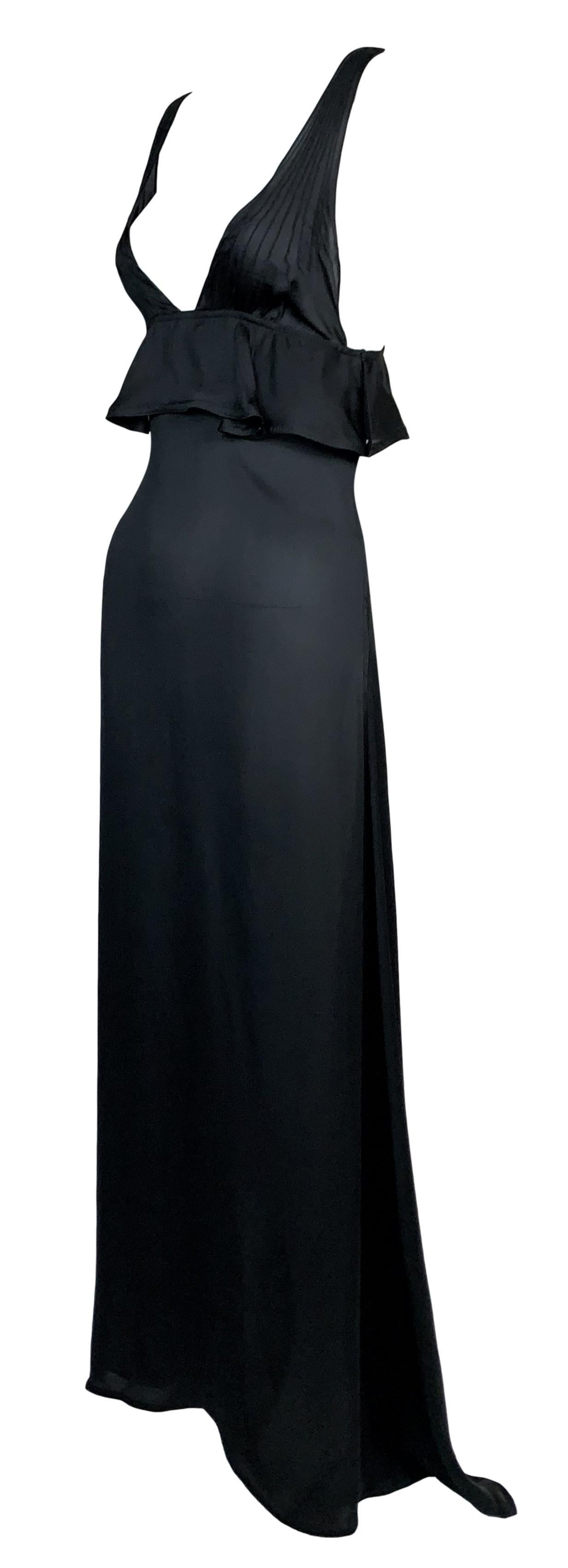 F/W 2003 Yves Saint Laurent Tom Ford Runway Sheer Black Silk Plunging Gown Dress In Good Condition In Yukon, OK