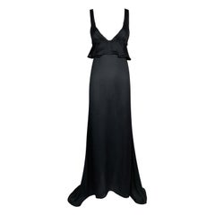 F/W 2003 Yves Saint Laurent Tom Ford Runway Sheer Black Silk Plunging Gown Dress