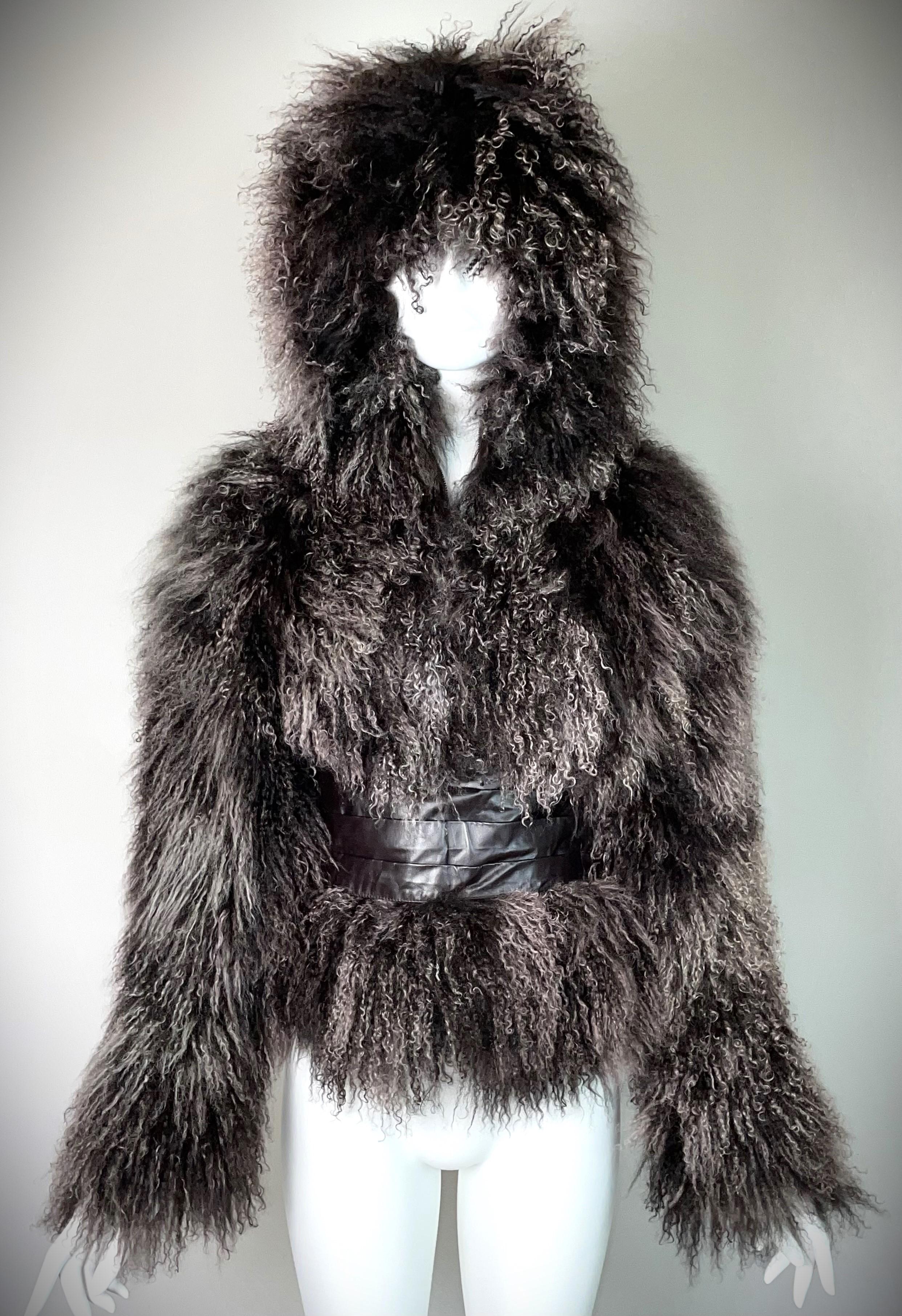 **THANK YOU FOR SHOPPING WITH MES DEUX FILLES**

DESIGNER: F/W 2004 Alexander McQueen Runway
CONDITION: Good- no flaws
COUNTRY MADE: Italy
FABRIC: Curly lamb fur & leather
SIZE: 40
MEASUREMENTS; provided as a courtesy only- not a guarantee of fit: