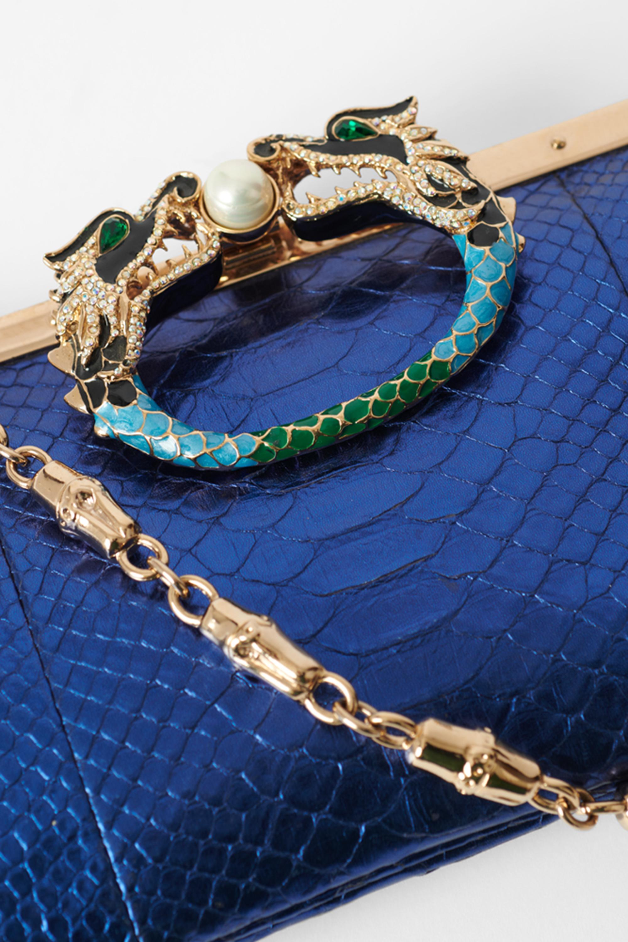 Women's or Men's F/W 2004 Blue Iridescent Python Clutch For Sale