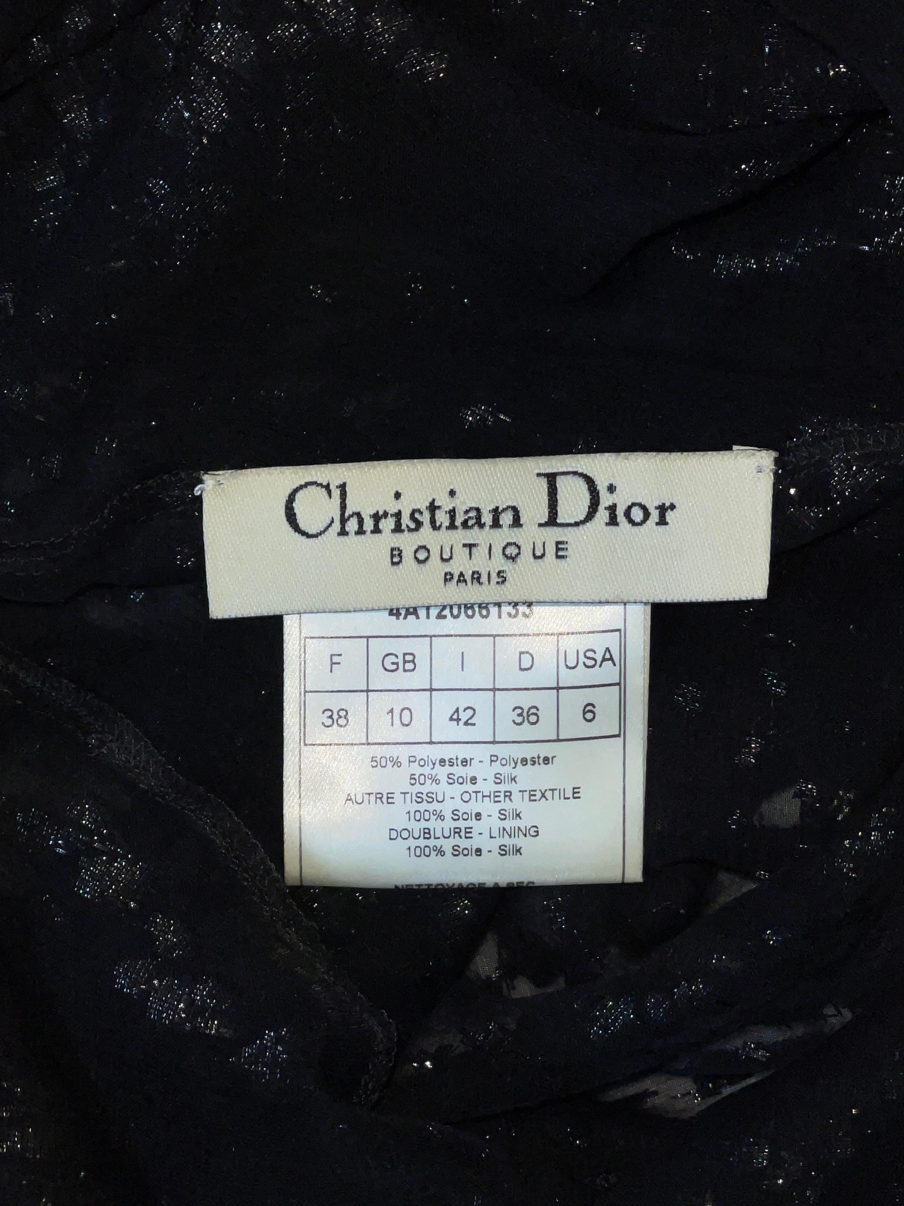 F/W 2004 Christian Dior by John Galliano Black Glitter Sheer Floral Maxi Dress 2
