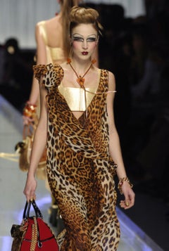 F/W 2004 Christian Dior by John Galliano Brown Leopard Print Silk Blend Robe