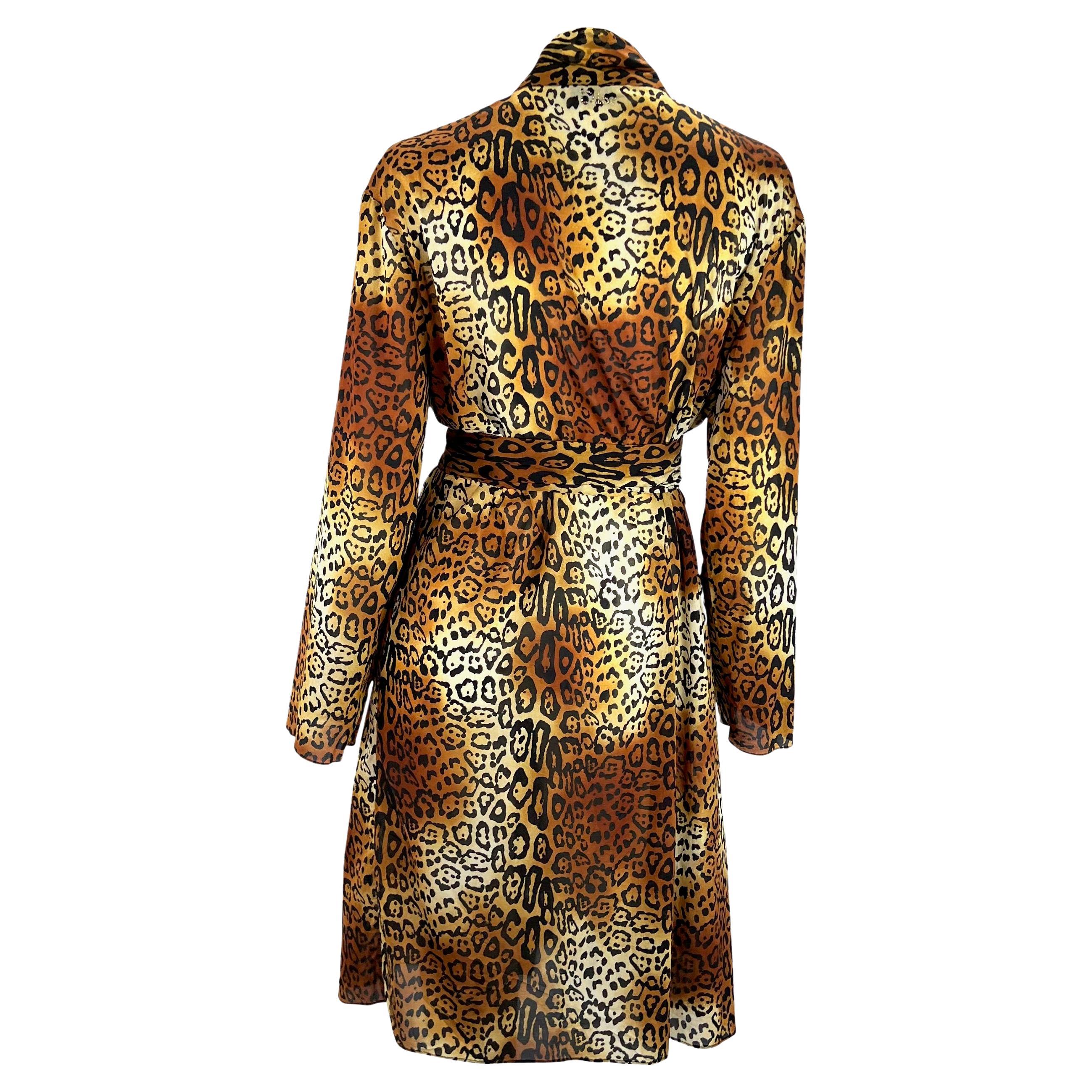 Black F/W 2004 Christian Dior by John Galliano Brown Cheetah Print Silk Blend Robe For Sale