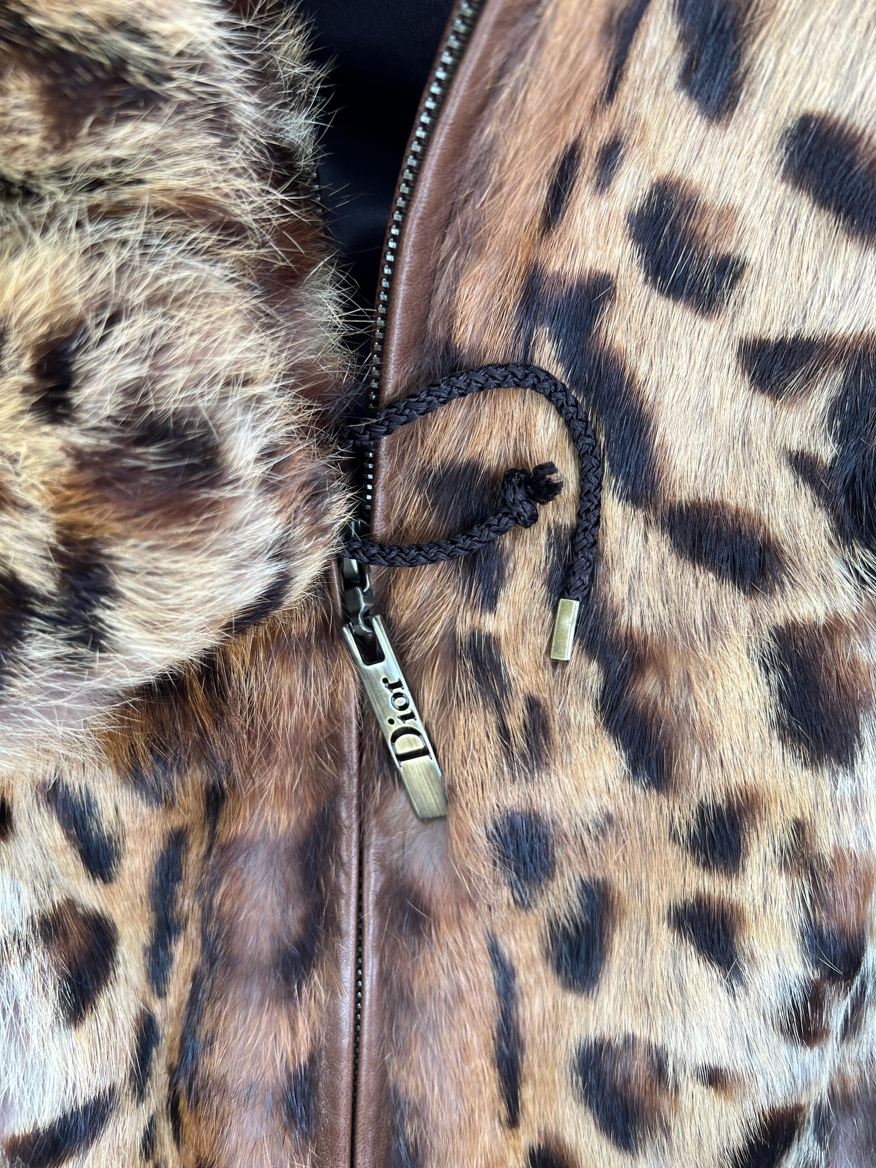 F/W 2004 Christian Dior by John Galliano Cheetah Print Fur Zip Hooded Jacket For Sale 2