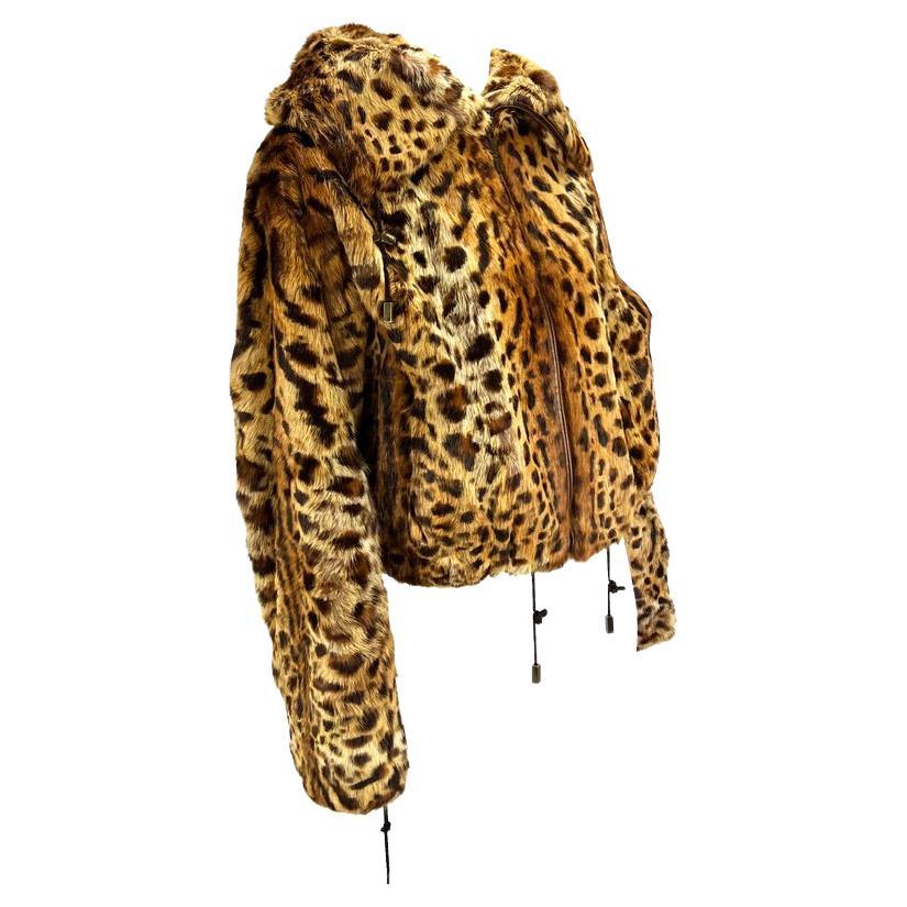 F/W 2004 Christian Dior by John Galliano Cheetah Print Fur Zip Hooded Jacket For Sale 1