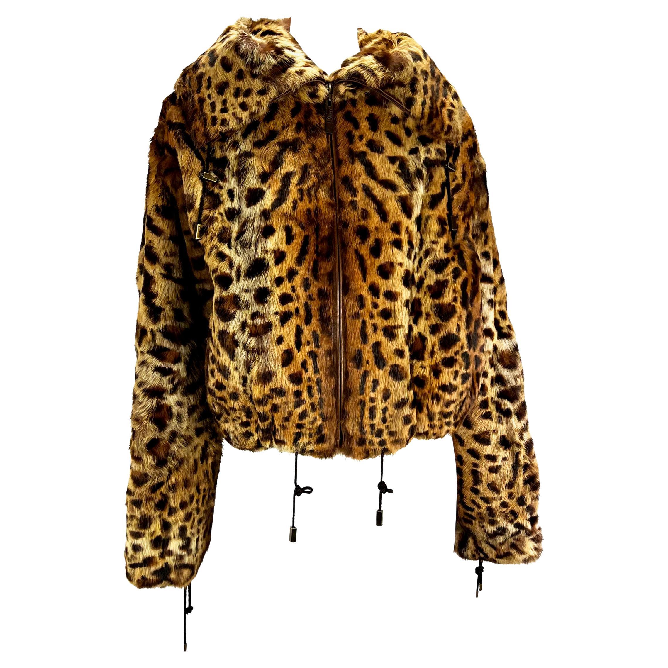 F/W 2004 Christian Dior by John Galliano Cheetah Print Fur Zip Hooded Jacket
