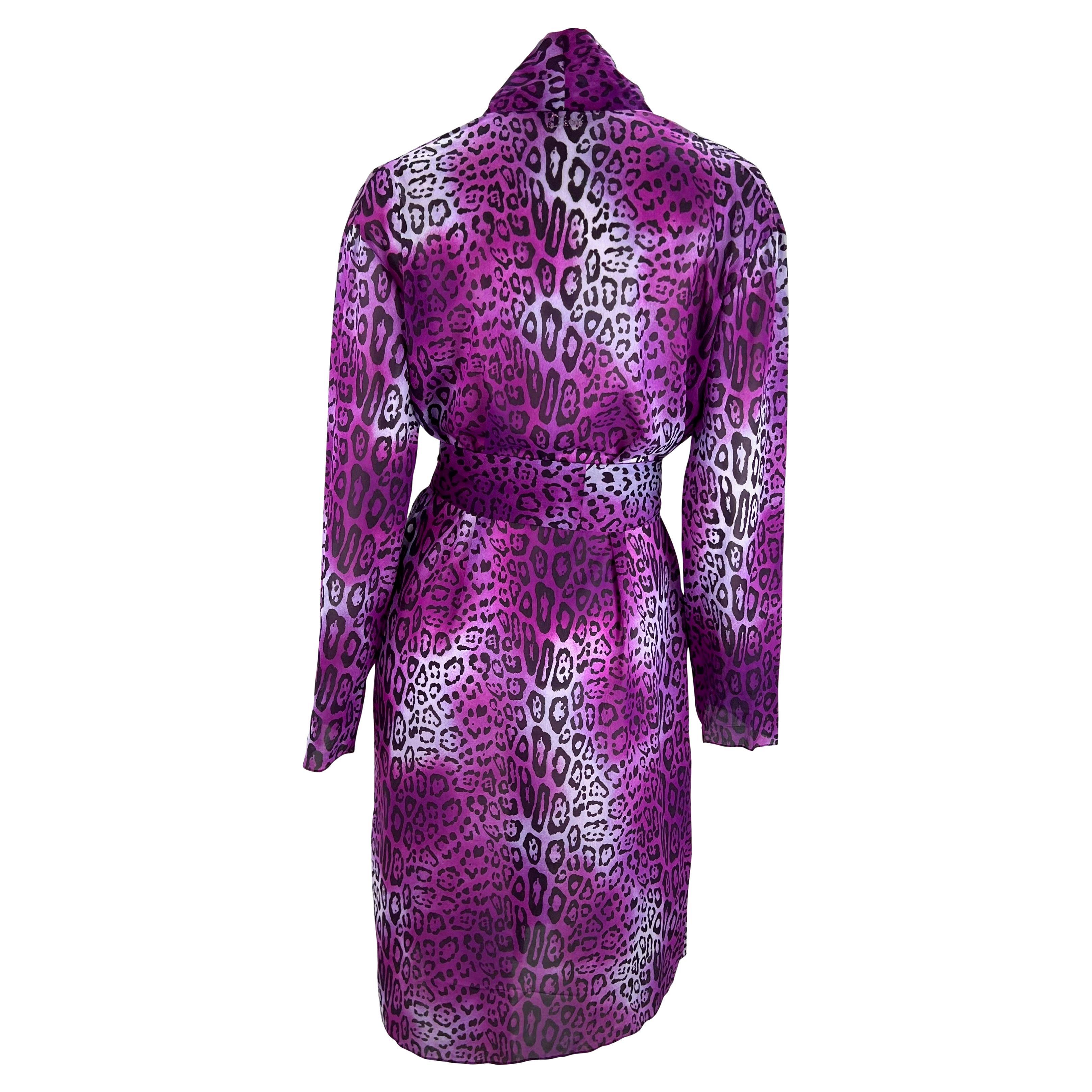 F/W 2004 Christian Dior by John Galliano Purple Cheetah Print Silk Blend Robe In Good Condition In West Hollywood, CA