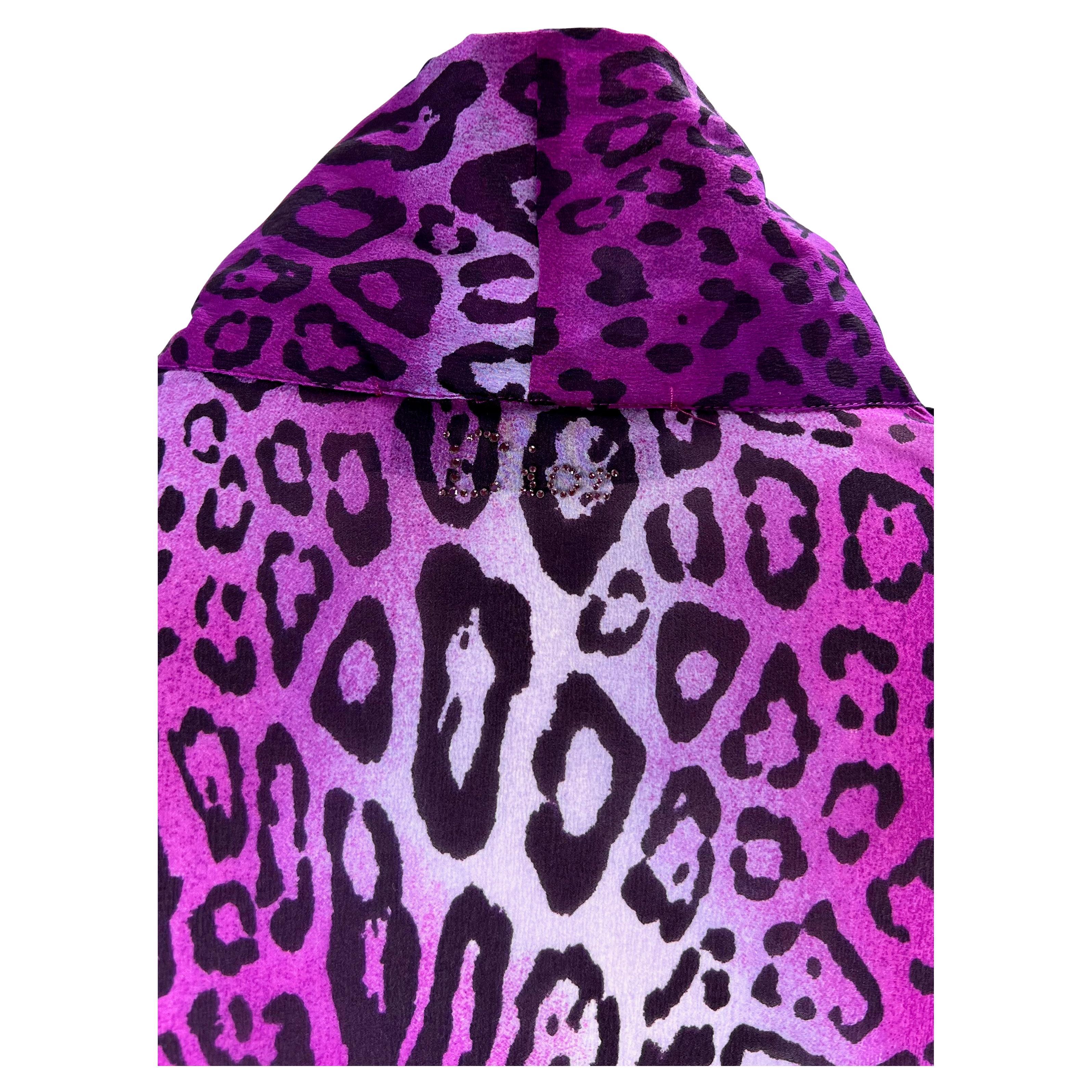 Women's F/W 2004 Christian Dior by John Galliano Purple Cheetah Print Silk Blend Robe