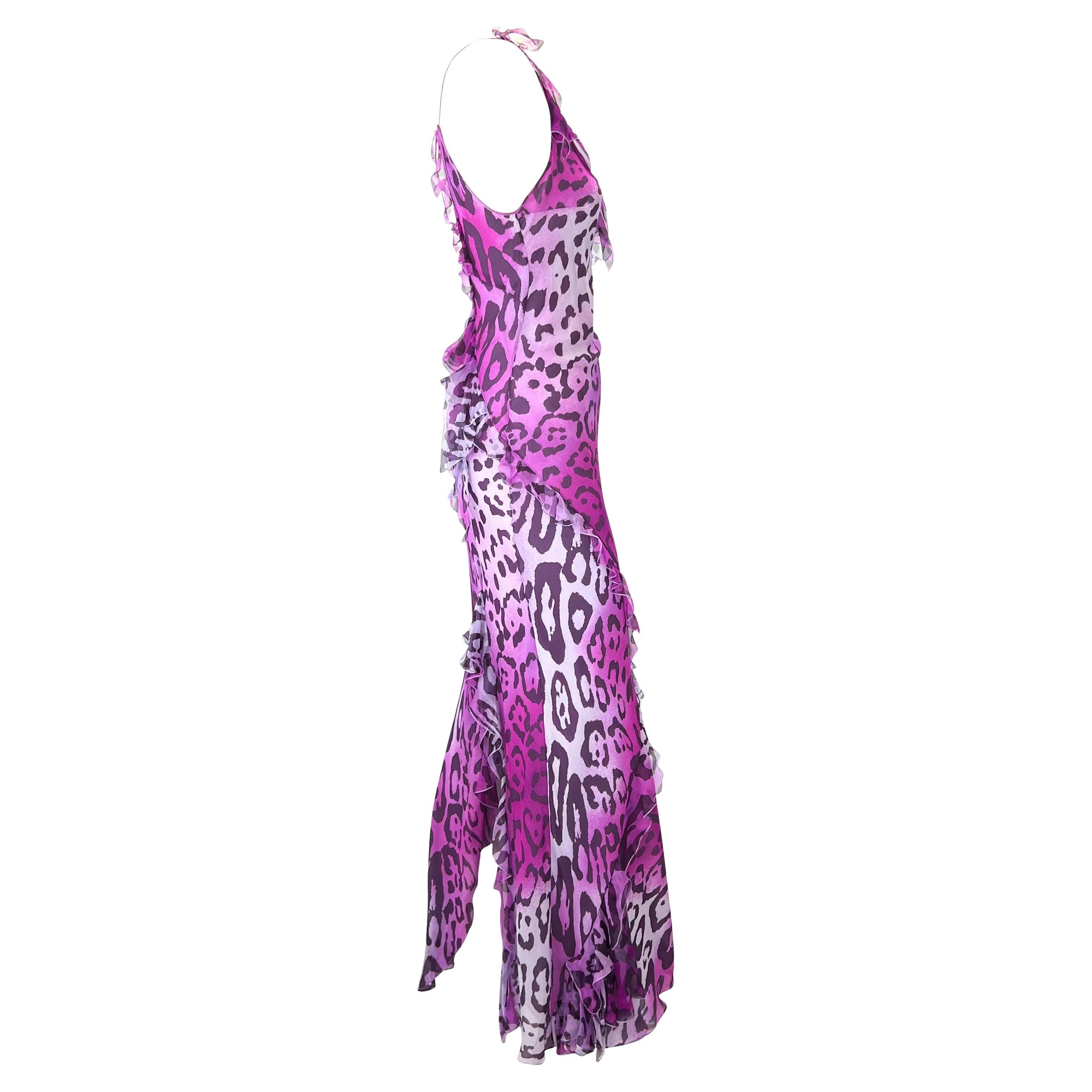 F/W 2004 Christian Dior by John Galliano Purple Cheetah Print Silk Ruffle Gown 1