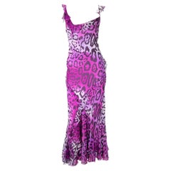 F/W 2004 Christian Dior by John Galliano Purple Cheetah Print Silk Ruffle Gown