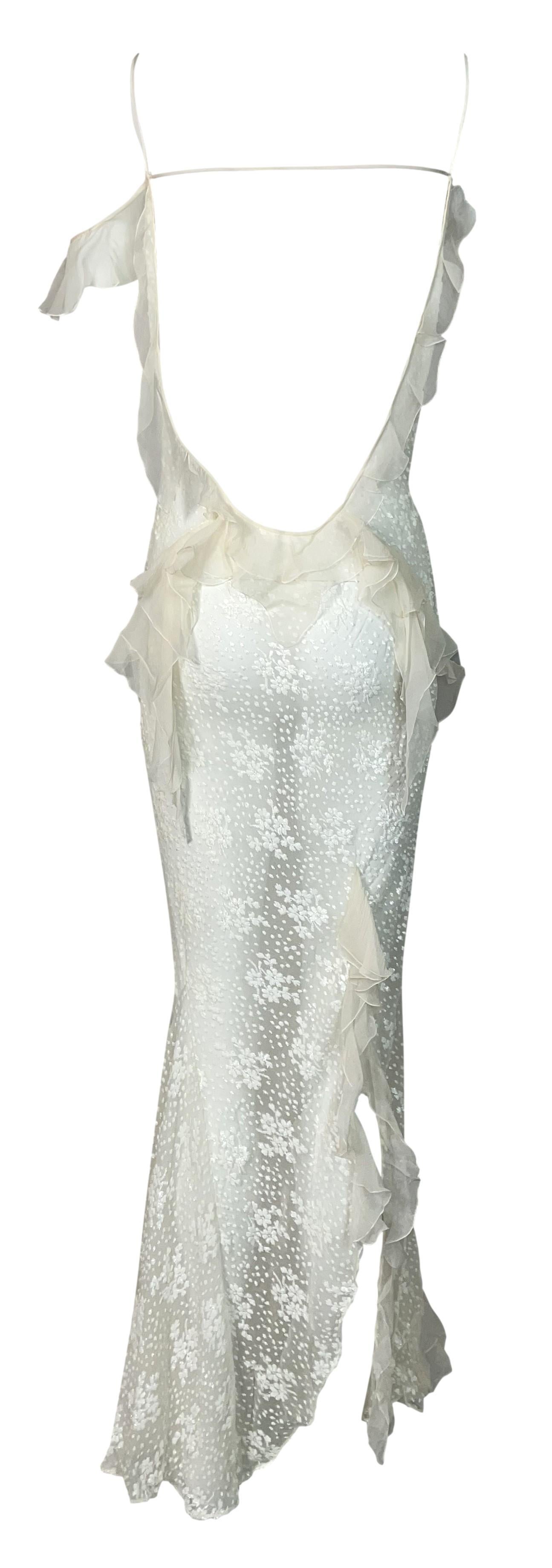 F/W 2004 Christian Dior by John Galliano Runway Sheer Glitter Ivory Maxi Dress In Good Condition In Yukon, OK