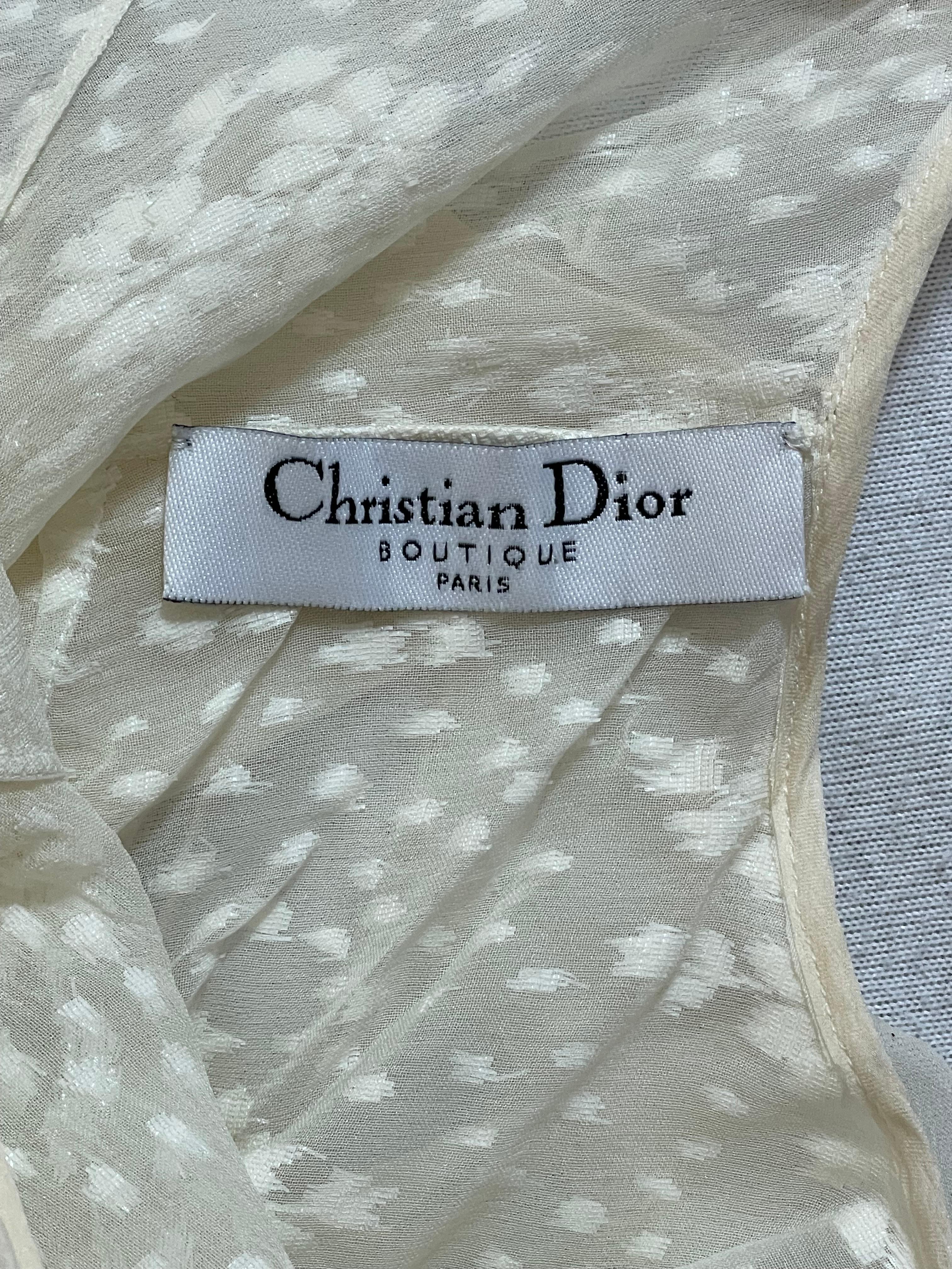 Women's F/W 2004 Christian Dior by John Galliano Runway Sheer Glitter Ivory Maxi Dress