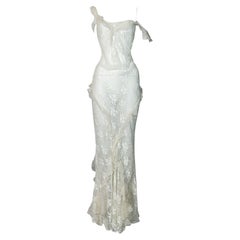 F/W 2004 Christian Dior by John Galliano Runway Sheer Glitter Ivory Maxi Dress