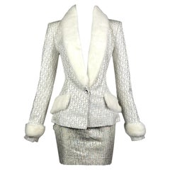 F/W 2004 Christian Dior John Galliano Gold Logo Jacket Mink Fur Mini Skirt Set