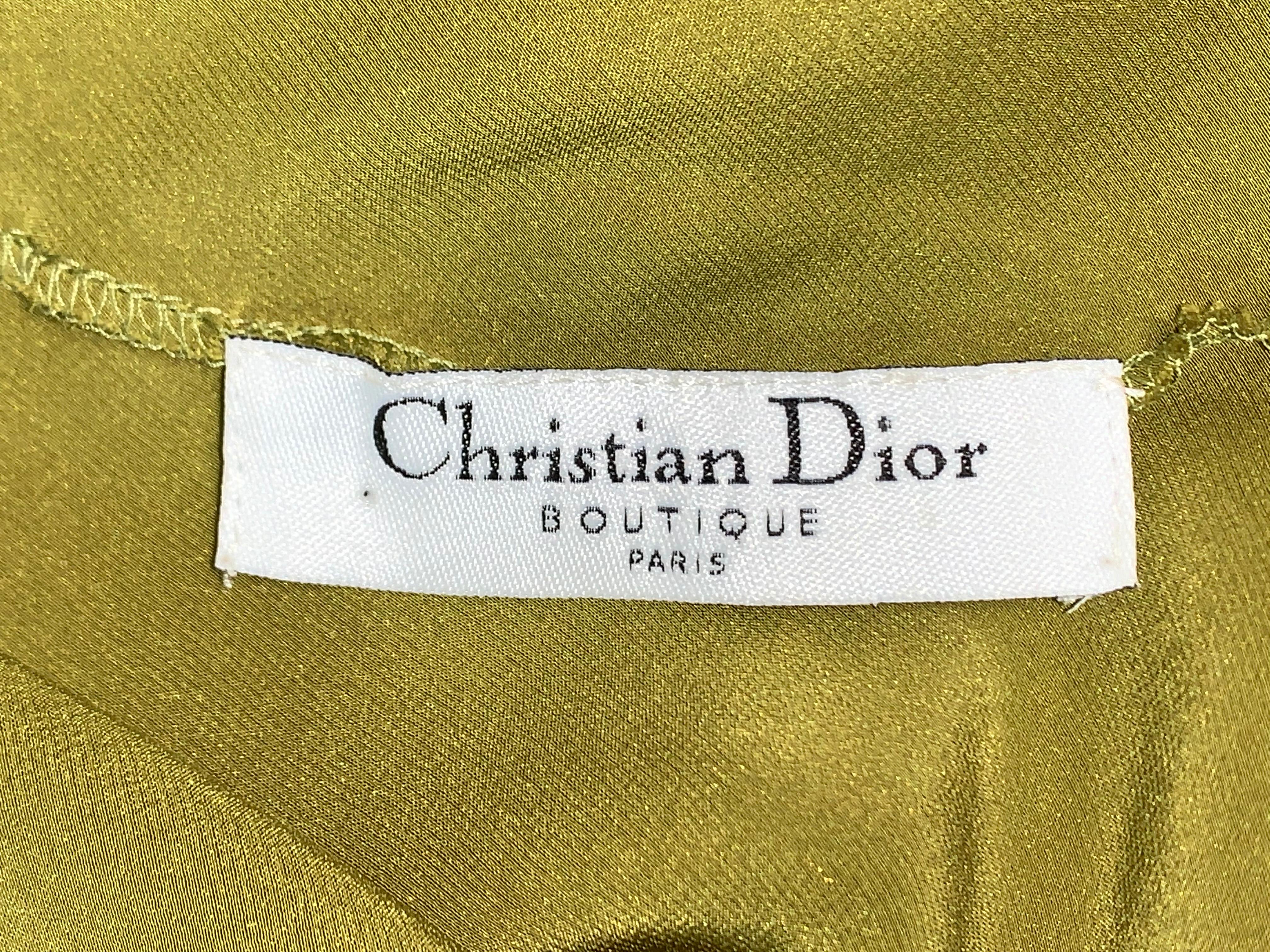Brown F/W 2004 Christian Dior John Galliano Green Satin Gown Dress w Logo Belt