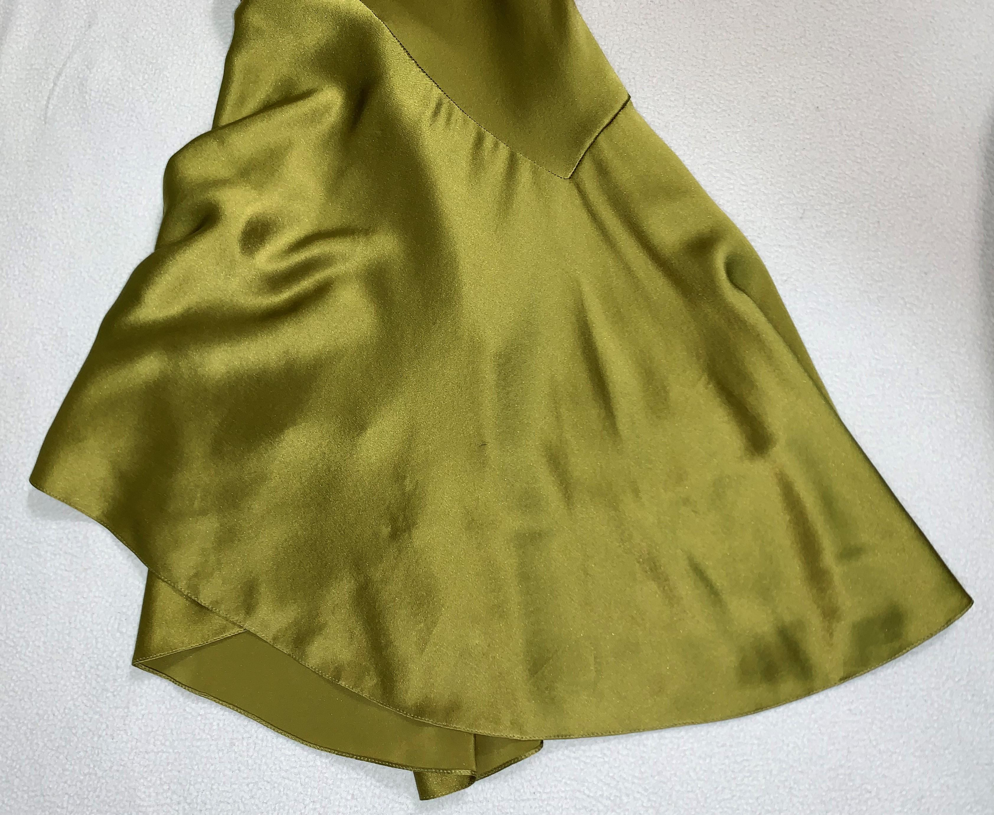 F/W 2004 Christian Dior John Galliano Green Satin Gown Dress w Logo Belt In Good Condition In Yukon, OK
