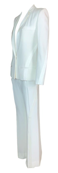 F/W 2004 Christian Dior John Galliano Ivory Satin Smoking Jacket Pant Suit