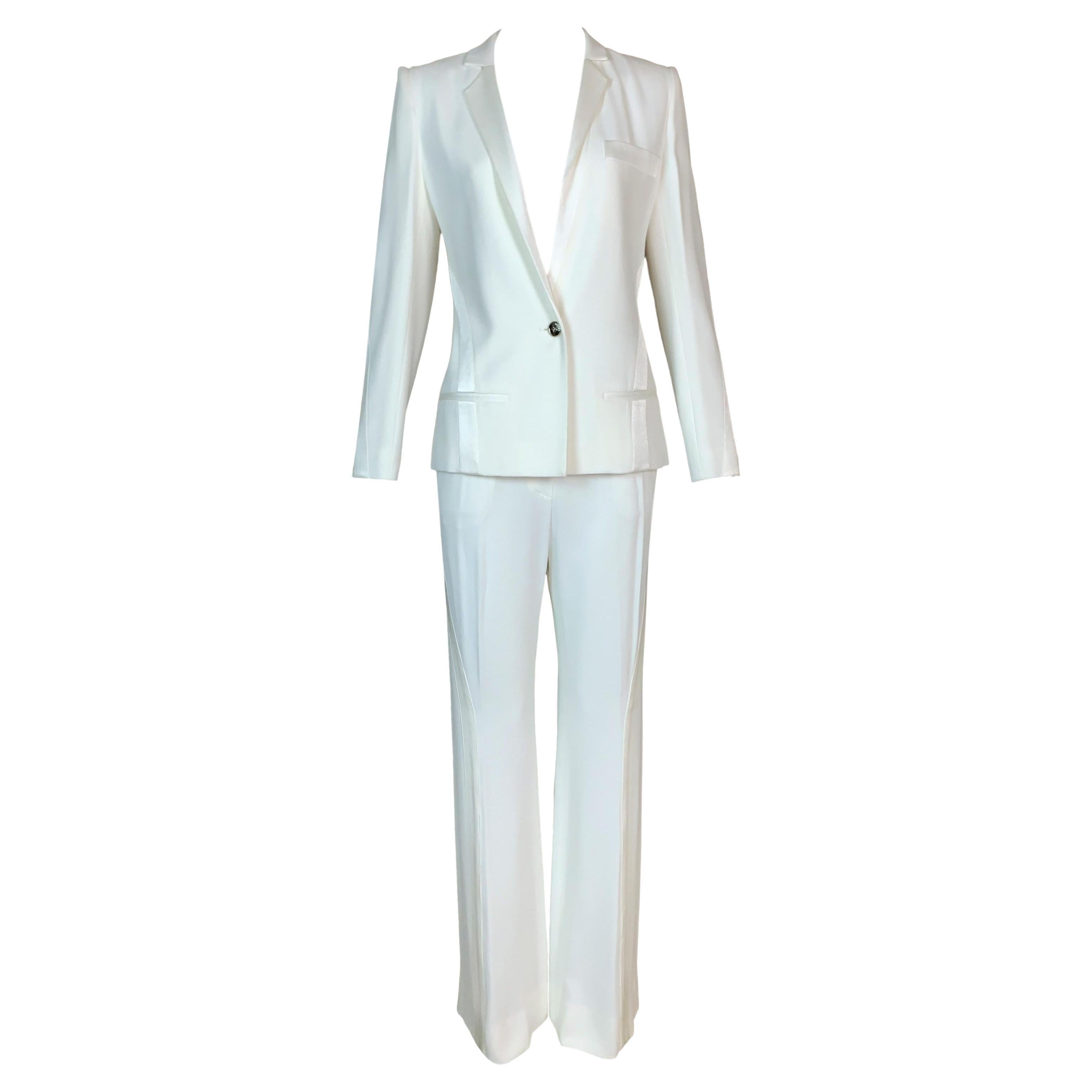 F/W 2004 Christian Dior John Galliano Ivory Satin Smoking Jacket Pant Suit