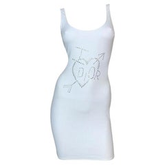 F/W 2004 Christian Dior John Galliano White Nylon Embellished Logo Mini Dress