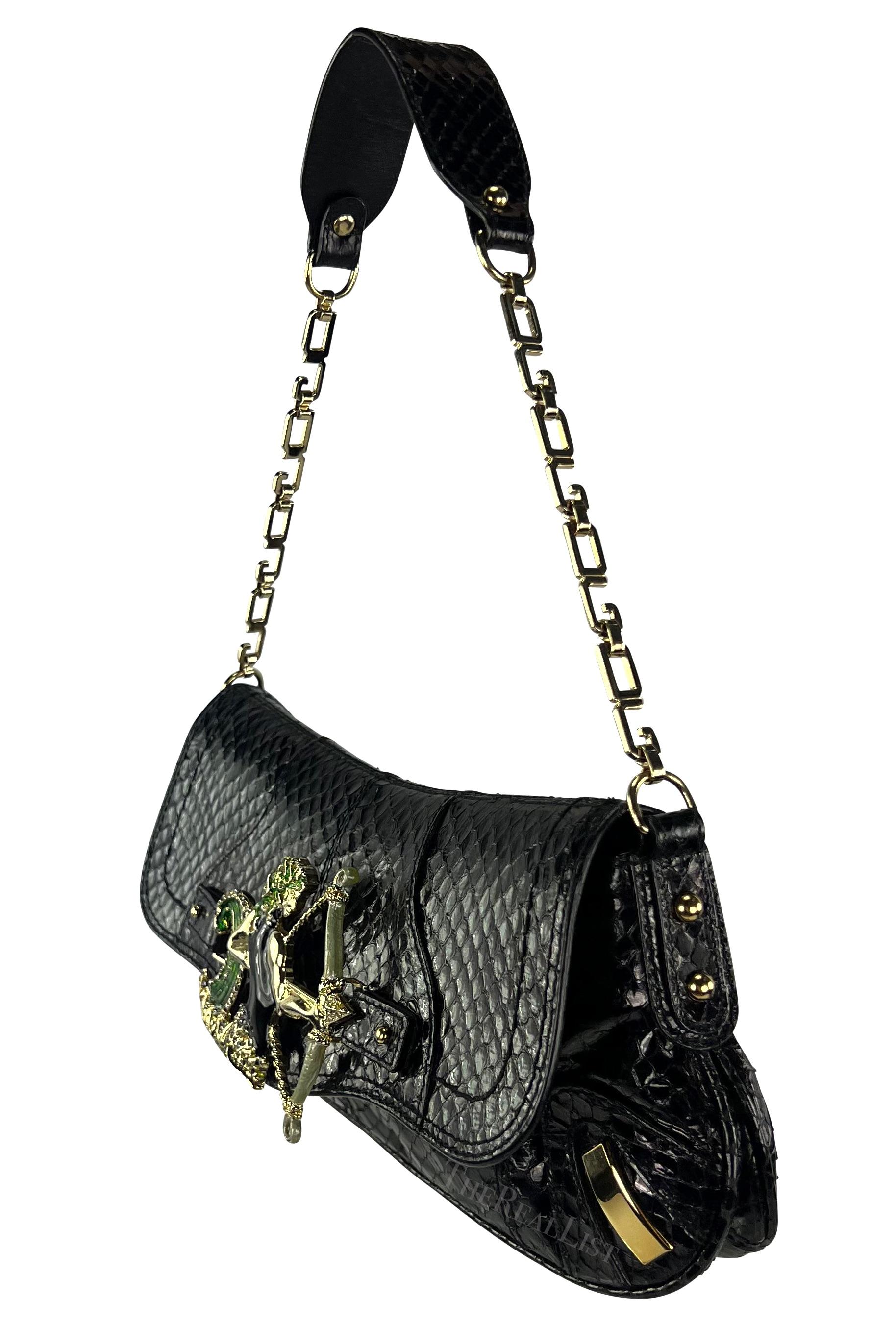 Women's F/W 2004 Dolce & Gabbana Black Python Sagittarius Horoscope Shoulder Bag For Sale
