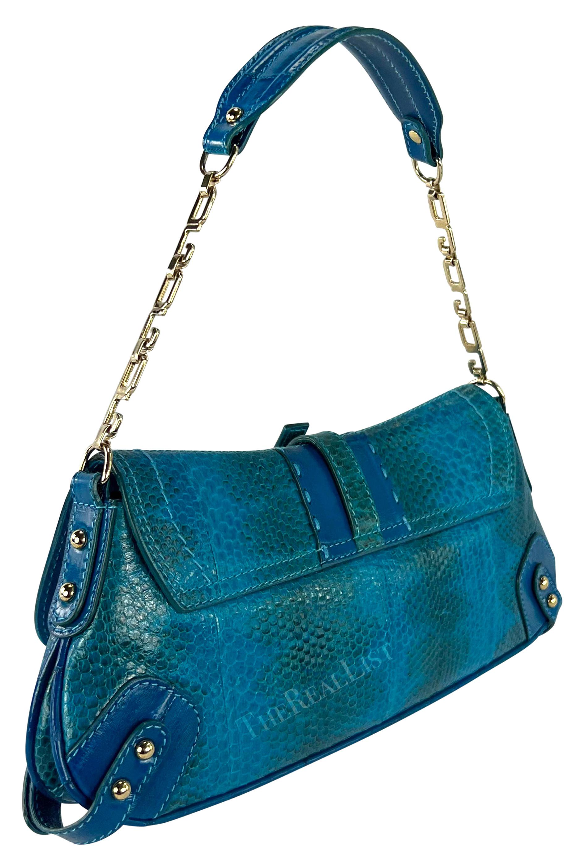 Women's or Men's F/W 2004 Dolce & Gabbana Bright Blue Gold DG Chain Small Embossed Shoulder Bag For Sale