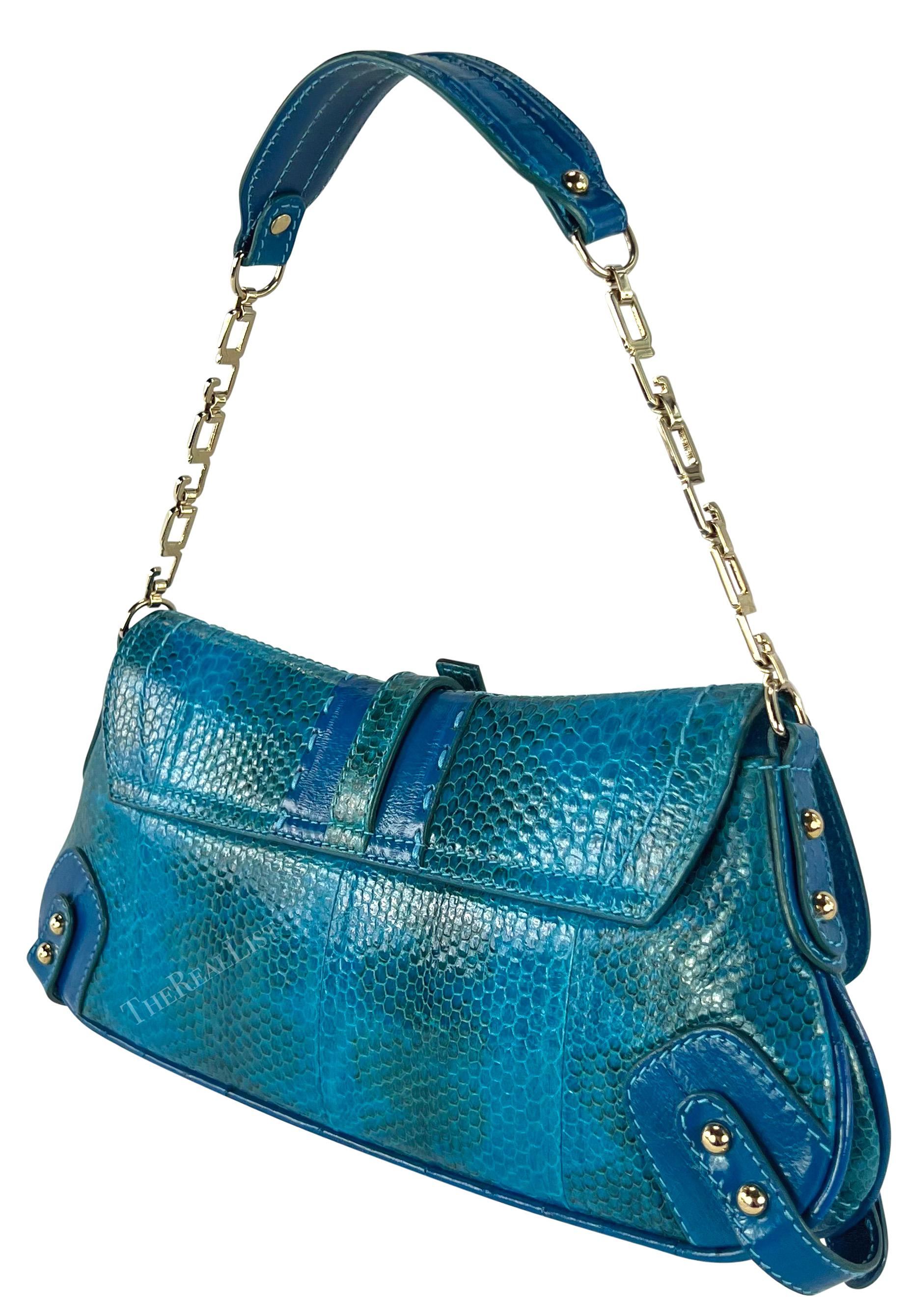 F/W 2004 Dolce & Gabbana Bright Blue Gold DG Chain Small Embossed Shoulder Bag For Sale 2