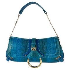 Vintage F/W 2004 Dolce & Gabbana Bright Blue Gold DG Chain Small Embossed Shoulder Bag
