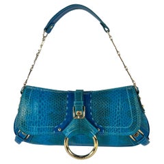 H/W 2004 Dolce & Gabbana Hellblau Gold DG Kette Kleine geprägte Umhängetasche