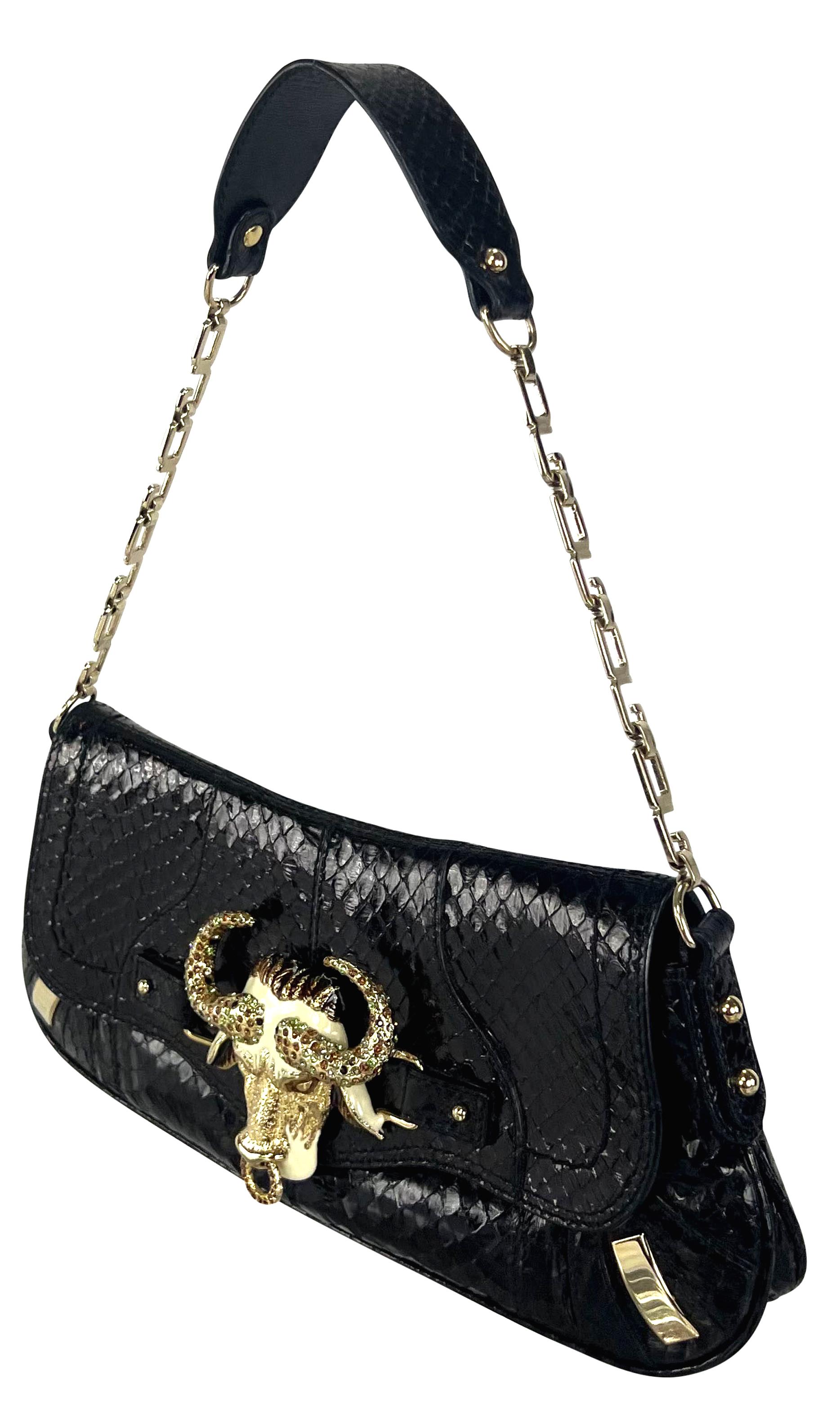 Black F/W 2004 Dolce & Gabbana Rhinestone Taurus Horoscope Snakeskin Shoulder Bag For Sale