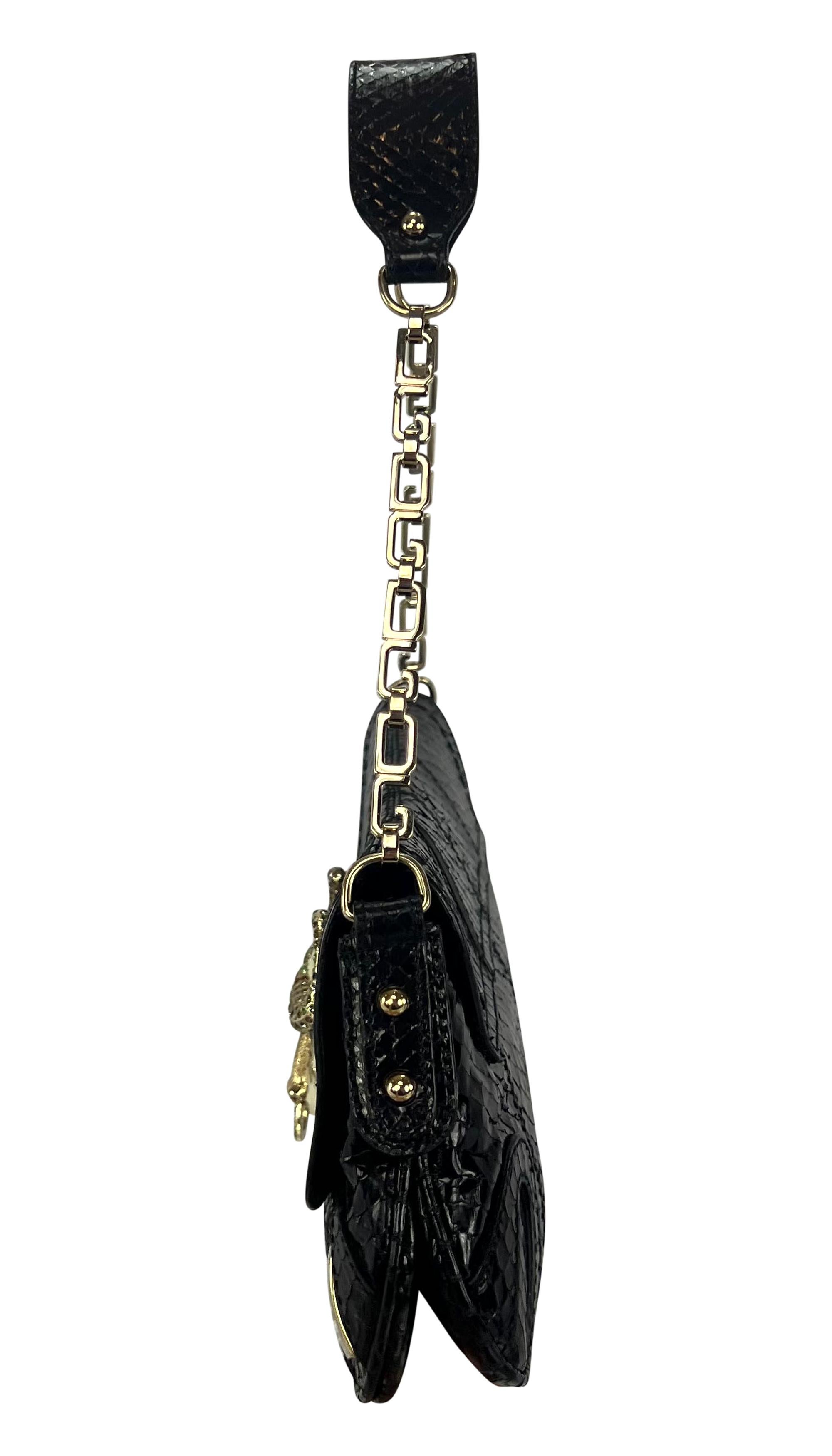 F/W 2004 Dolce & Gabbana Rhinestone Taurus Horoscope Snakeskin Shoulder Bag In Excellent Condition For Sale In West Hollywood, CA