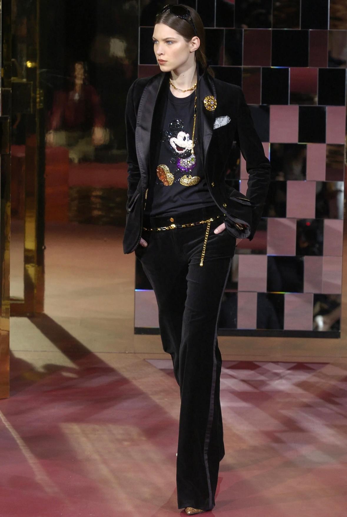 Black F/W 2004 Dolce & Gabbana Runway Sequin Mickey Mouse Disney Logo Sleeveless Top For Sale