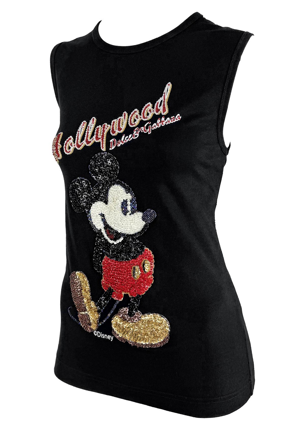 F/W 2004 Dolce & Gabbana Runway Sequin Mickey Mouse Disney Logo Sleeveless Top In Excellent Condition For Sale In West Hollywood, CA