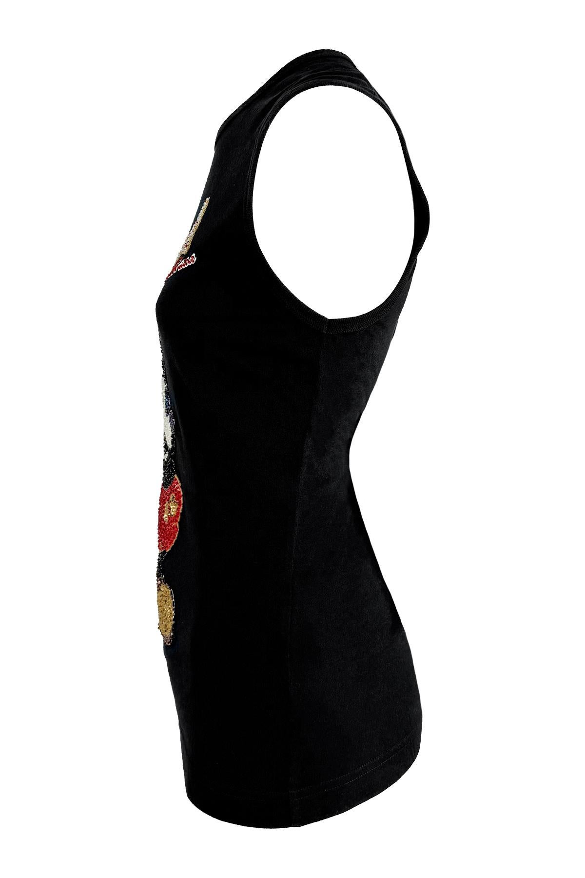 Women's F/W 2004 Dolce & Gabbana Runway Sequin Mickey Mouse Disney Logo Sleeveless Top For Sale