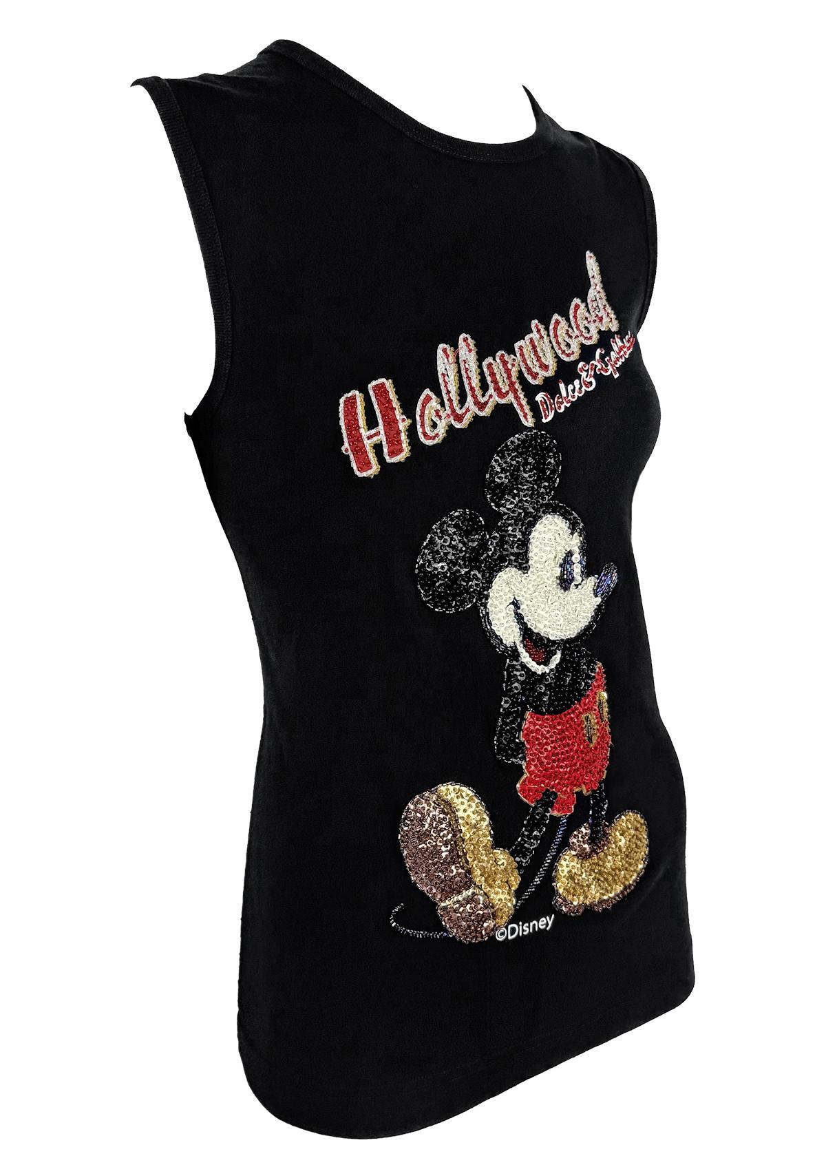 F/W 2004 Dolce & Gabbana Runway Sequin Mickey Mouse Disney Logo Sleeveless Top For Sale 3
