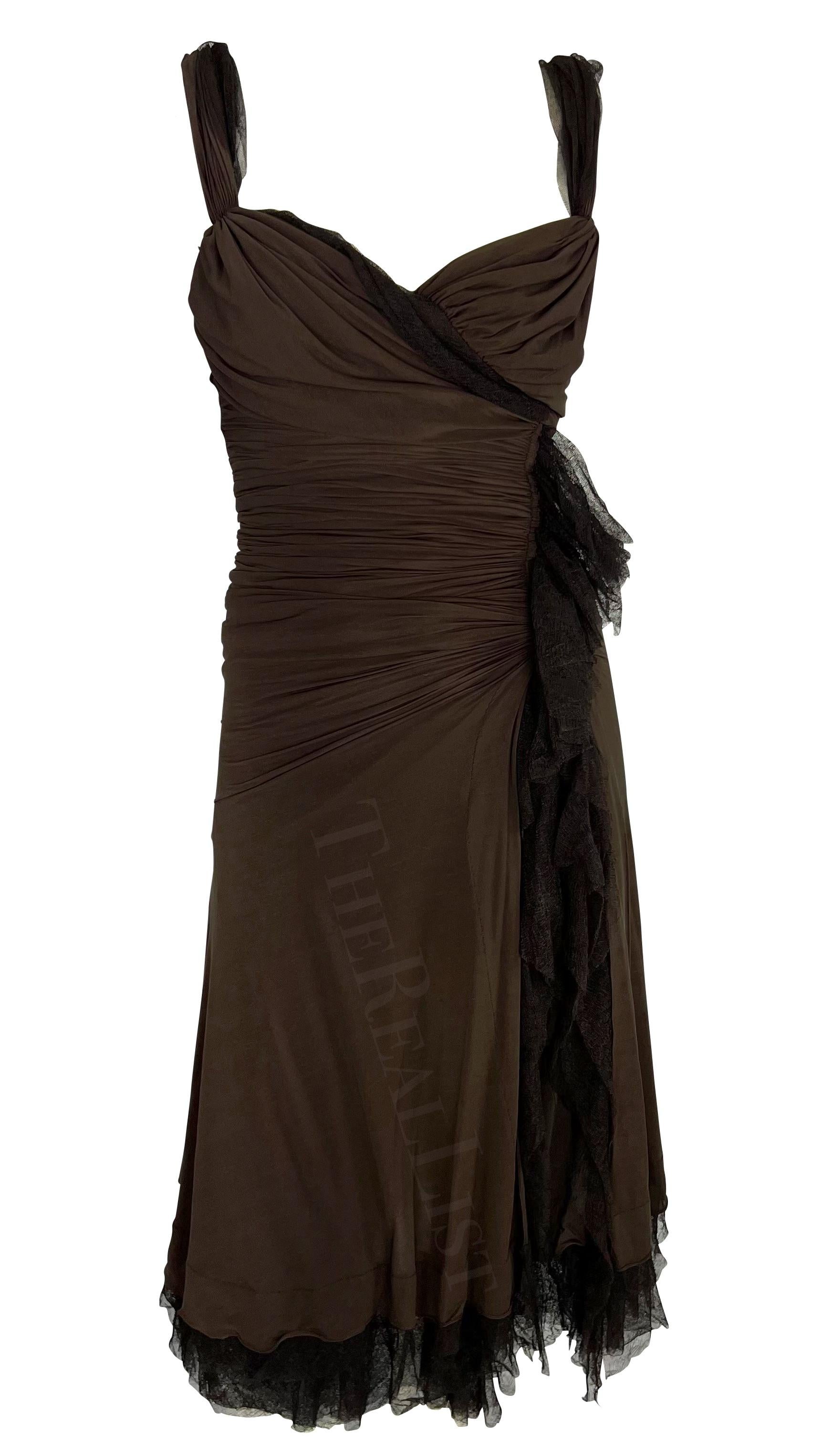F/W 2004 Donna Karan Runway Brown Slinky Mesh High Slit Bodycon Dress For Sale 3