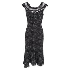 F/W 2004 Emanuel Ungaro Black Tweed Sheer Mesh Flared Midi Dress