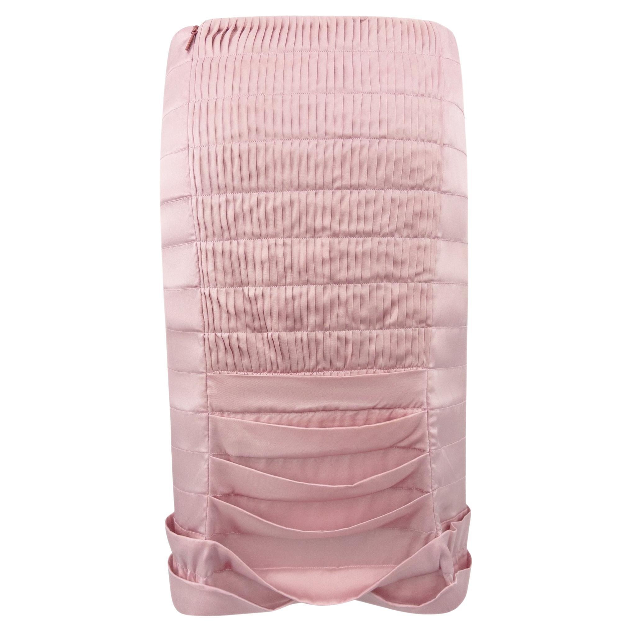 F/W 2004 Gucci by Tom Ford Baby Pink Satin Pleated Pencil Skirt