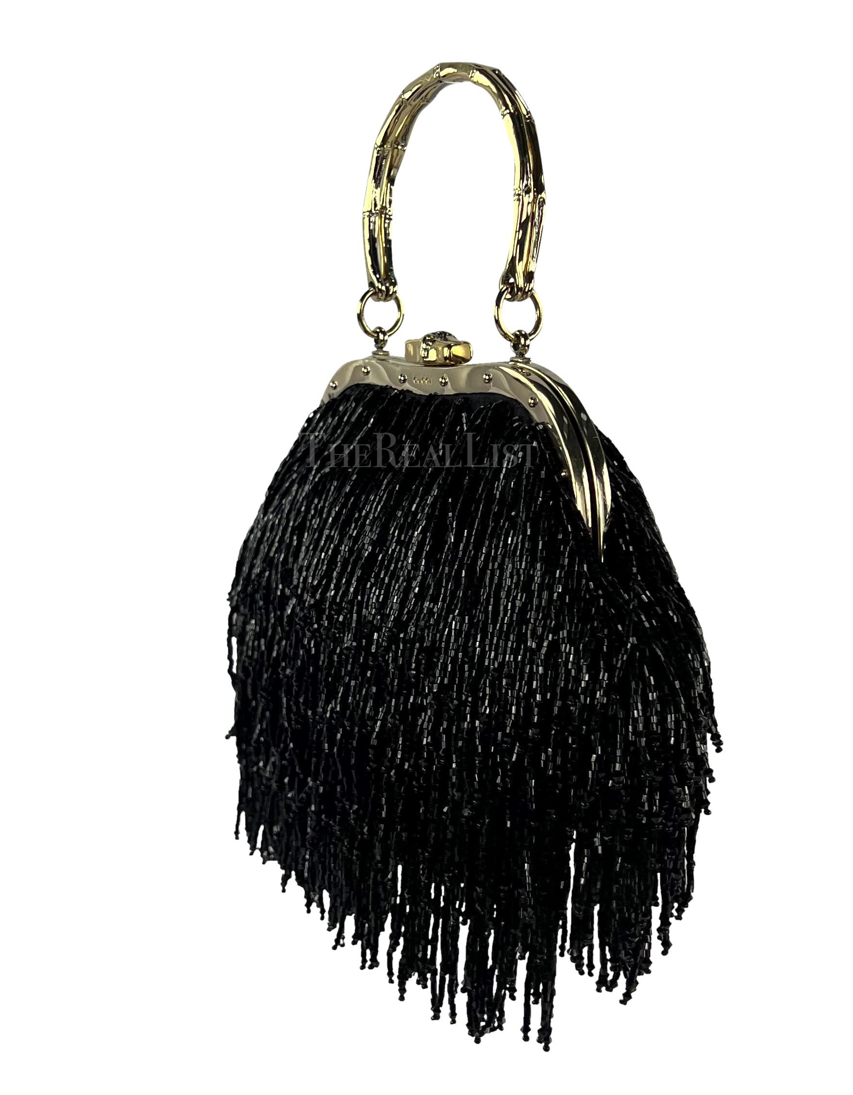F/W 2004 Gucci by Tom Ford Black Beaded Fringe Bamboo Mini Bag In Excellent Condition For Sale In West Hollywood, CA
