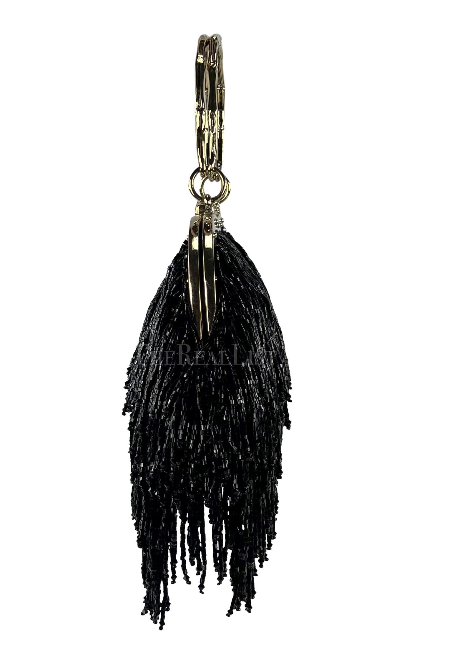 Women's F/W 2004 Gucci by Tom Ford Black Beaded Fringe Bamboo Mini Bag For Sale