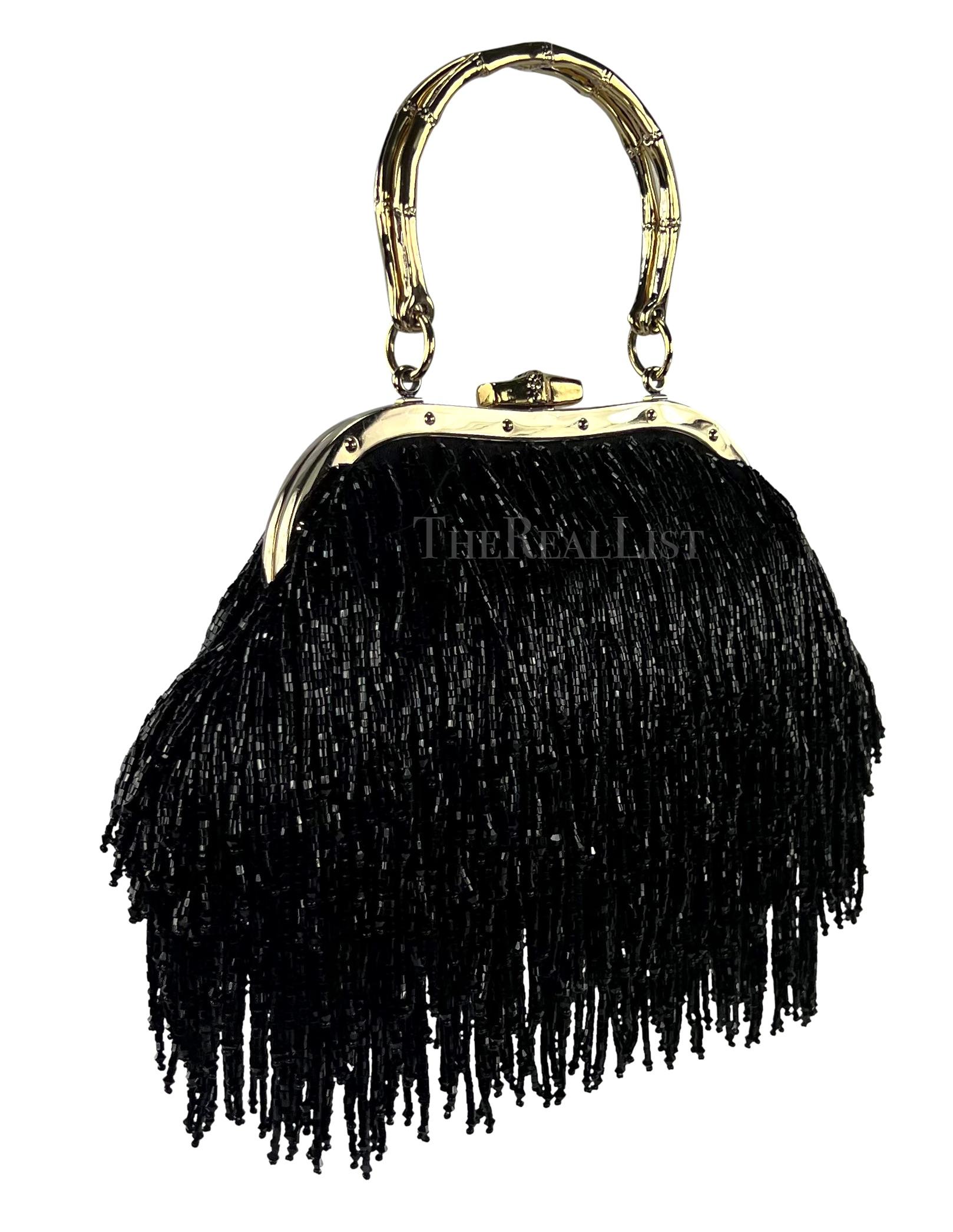 F/W 2004 Gucci by Tom Ford Black Beaded Fringe Bamboo Mini Bag For Sale 1