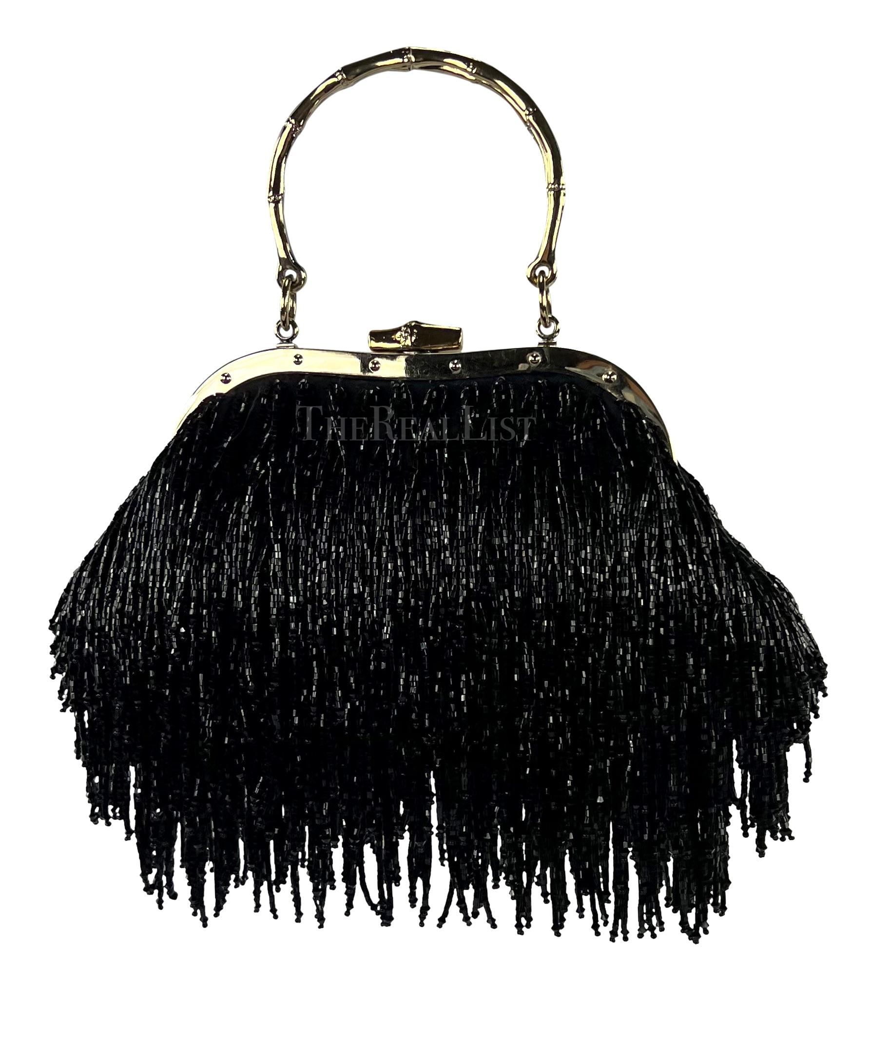 F/W 2004 Gucci by Tom Ford Black Beaded Fringe Bamboo Mini Bag For Sale 2