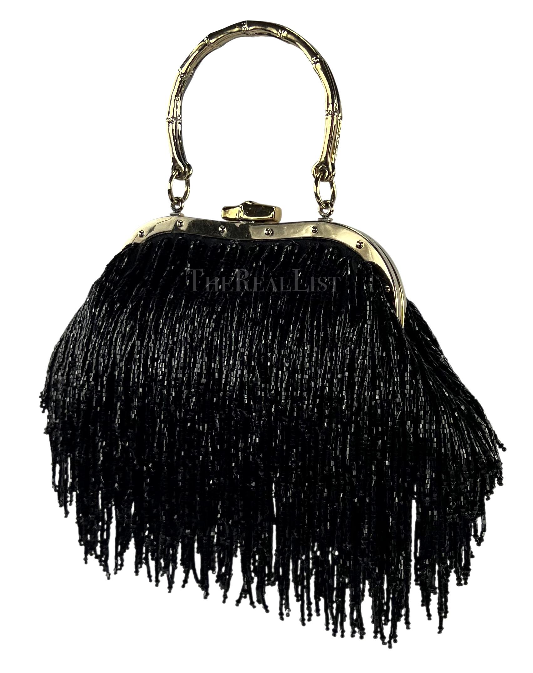 F/W 2004 Gucci by Tom Ford Black Beaded Fringe Bamboo Mini Bag For Sale 3
