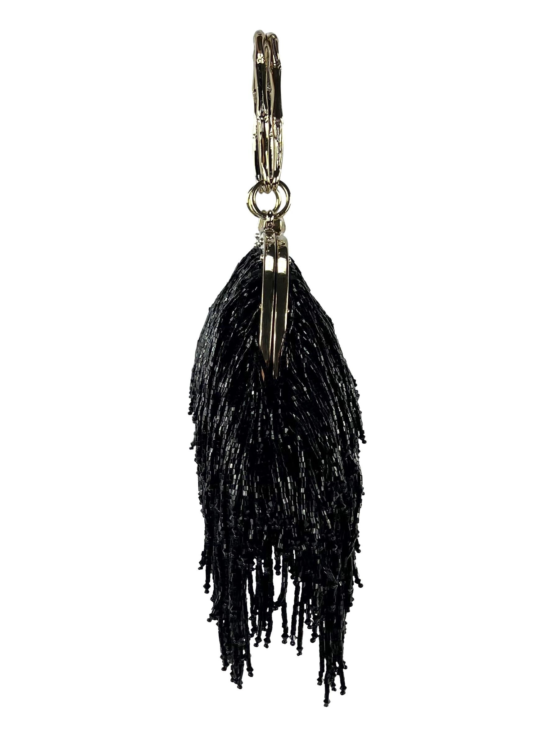 F/W 2004 Gucci by Tom Ford Black Beaded Fringe Bamboo Mini Bag For Sale 4