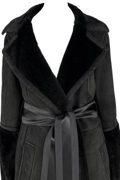 F/W 2004 Gucci by Tom Ford Black Shearling Suede Ribbon Belted Coat